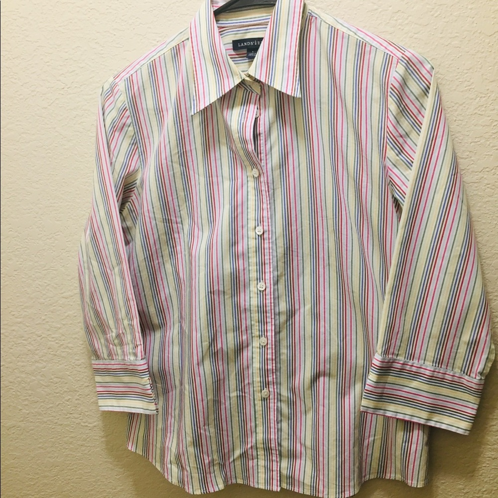 Lands End Colorful Vertical Striped Button Down